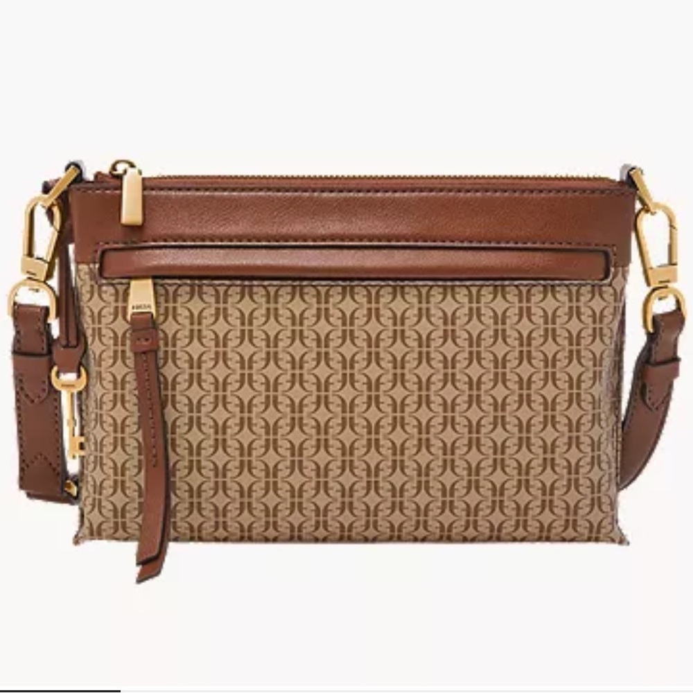 Fossil Kiera Printed Crossbody Bag Brown and Tan